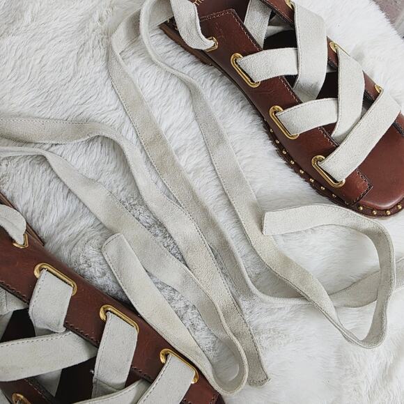 NEW Maje Fidil Lace Up Marron Gladiator Leather Sandal Mules US 8.5 - Picture 6 of 12